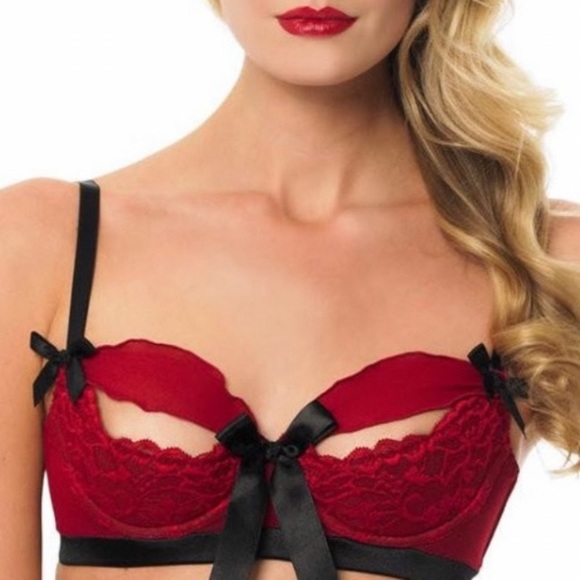 Bluebella Red and Black Lace Bra with Panties Set - Picture 5 of 15